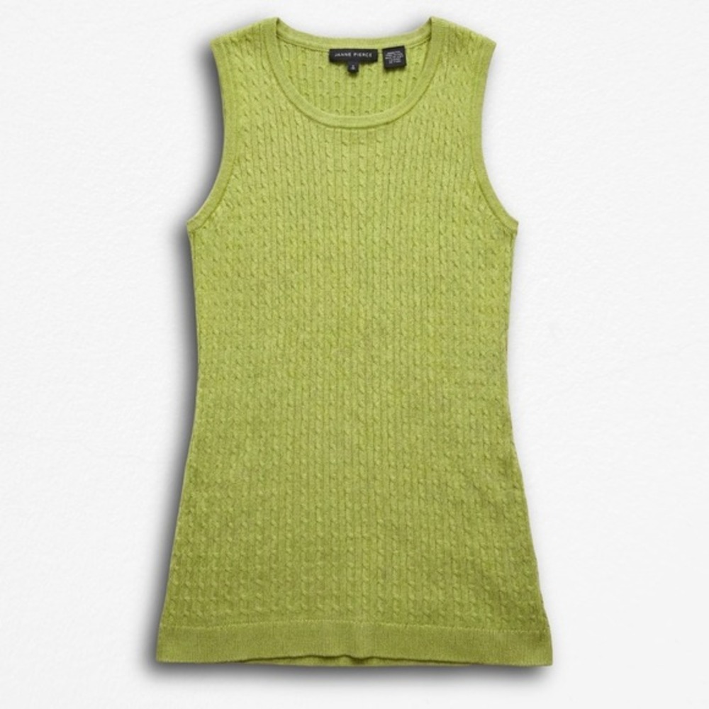 Vintage Jeanne Pierre Lime Green Cable Knit Sweater Vest Shell 100% Cotton Small